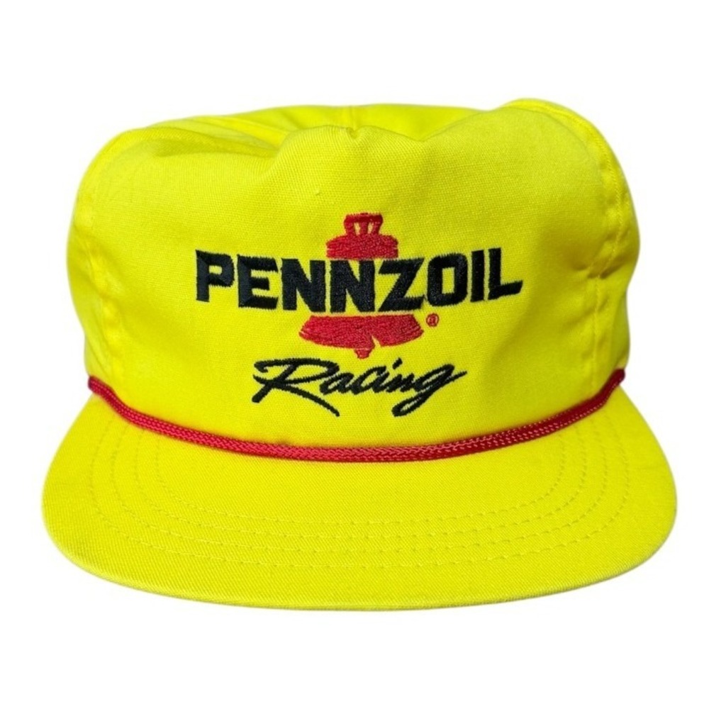 Vintage Rare 80s Pennzoil Racing Auto USA Sports Leather Rope Strapback Cap Hat